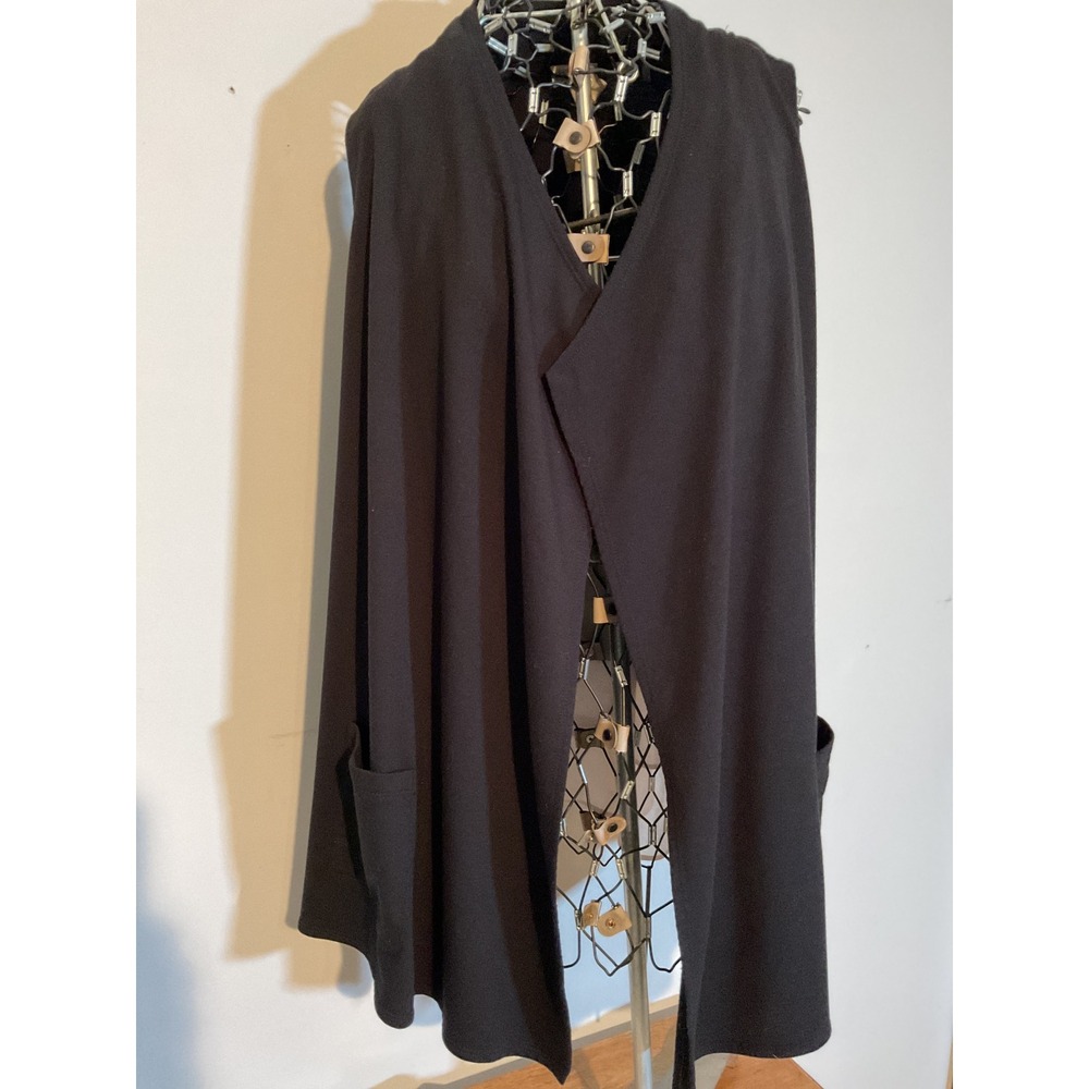LOGO Lori Goldstein Womens Black Draped Open Front Vest Layered High-Low Hem XS‎